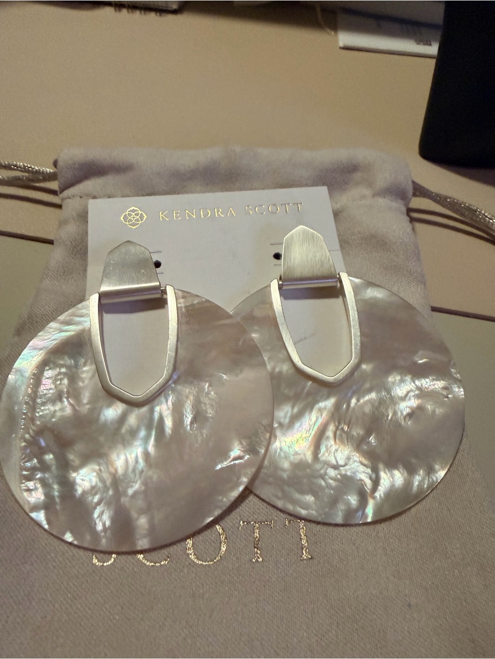 Kendra Scott Silver-Tone Iridescent Disc Drop Earrings